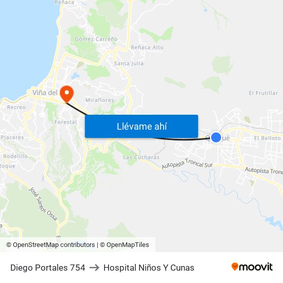 Diego Portales 754 to Hospital Niños Y Cunas map