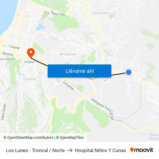 Los Lunes - Troncal / Norte to Hospital Niños Y Cunas map