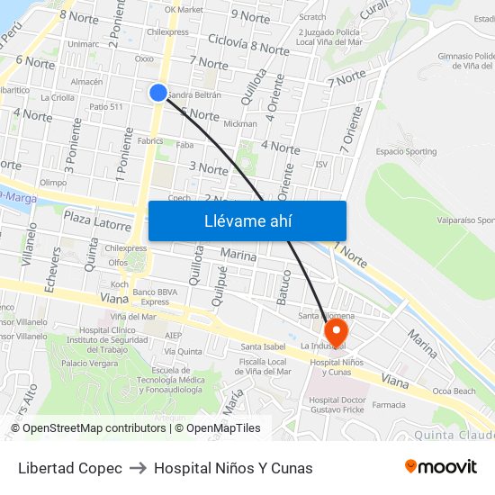 Libertad Copec to Hospital Niños Y Cunas map