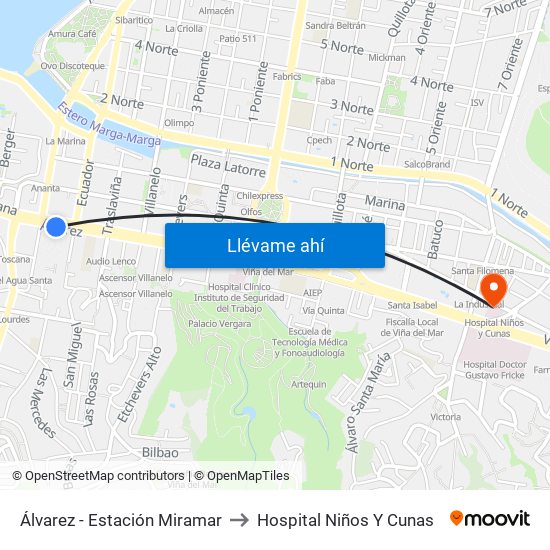 Álvarez - Estación Miramar to Hospital Niños Y Cunas map