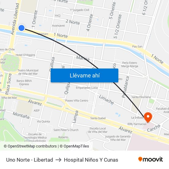 Uno Norte - Libertad to Hospital Niños Y Cunas map