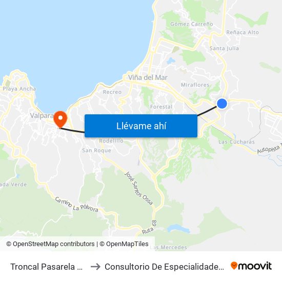 Troncal Pasarela 2 / Norte to Consultorio De Especialidades Valparaíso map