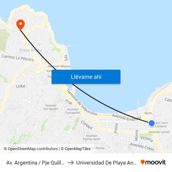 Av. Argentina / Pje Quillota to Universidad De Playa Ancha map