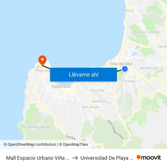 Mall Espacio Urbano Viña Centro to Universidad De Playa Ancha map