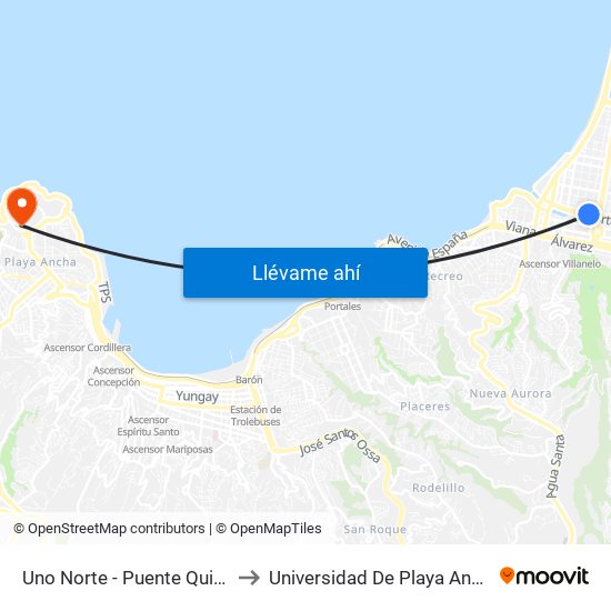Uno Norte - Puente Quinta to Universidad De Playa Ancha map