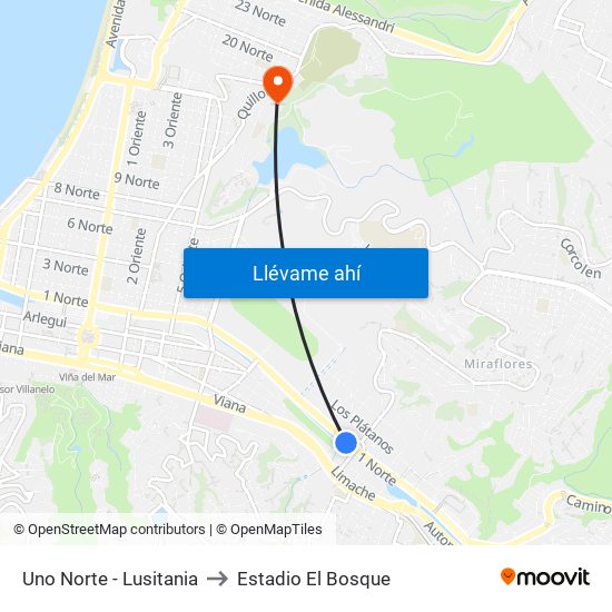 Uno Norte - Lusitania to Estadio El Bosque map