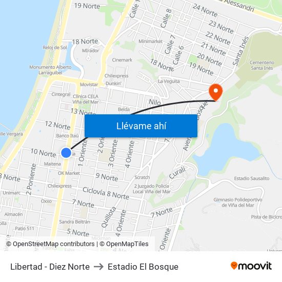 Libertad - Diez Norte to Estadio El Bosque map