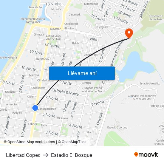 Libertad Copec to Estadio El Bosque map