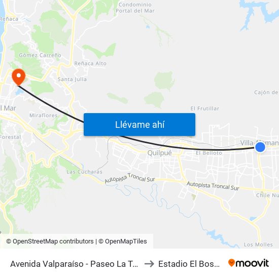Avenida Valparaíso - Paseo La Torre to Estadio El Bosque map