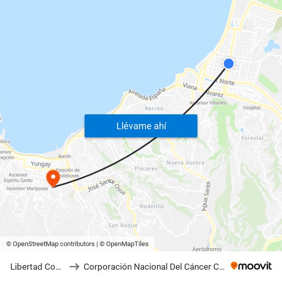 Libertad Copec to Corporación Nacional Del Cáncer Conac map