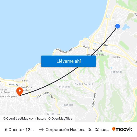 6 Oriente - 12 Norte to Corporación Nacional Del Cáncer Conac map