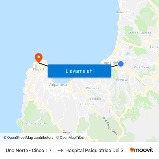 Uno Norte - Cinco 1 / 2 Ote to Hospital Psiquiátrico Del Salvador map