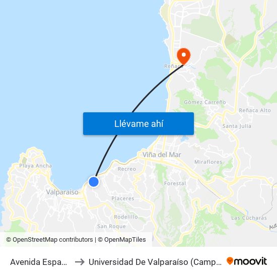 Avenida España, 1139 to Universidad De Valparaíso (Campus De La Salud) map