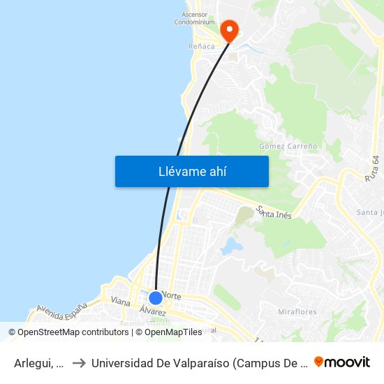 Arlegui, 511 to Universidad De Valparaíso (Campus De La Salud) map