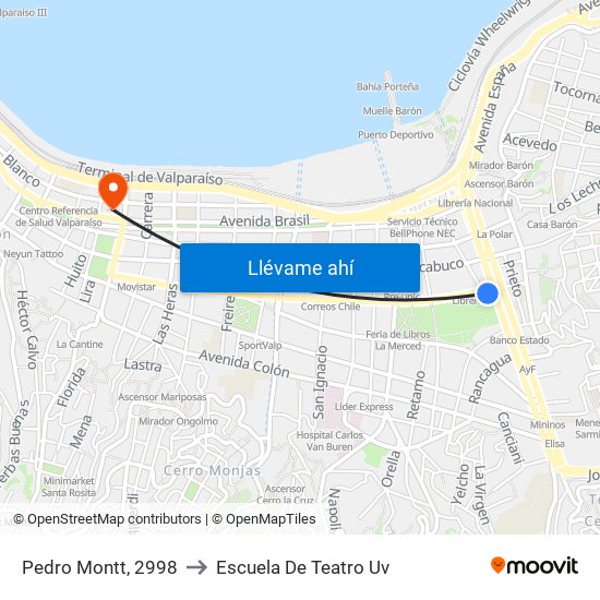 Pedro Montt, 2998 to Escuela De Teatro Uv map