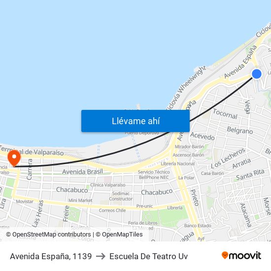 Avenida España, 1139 to Escuela De Teatro Uv map