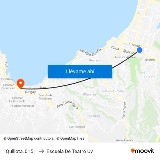 Quillota, 0151 to Escuela De Teatro Uv map