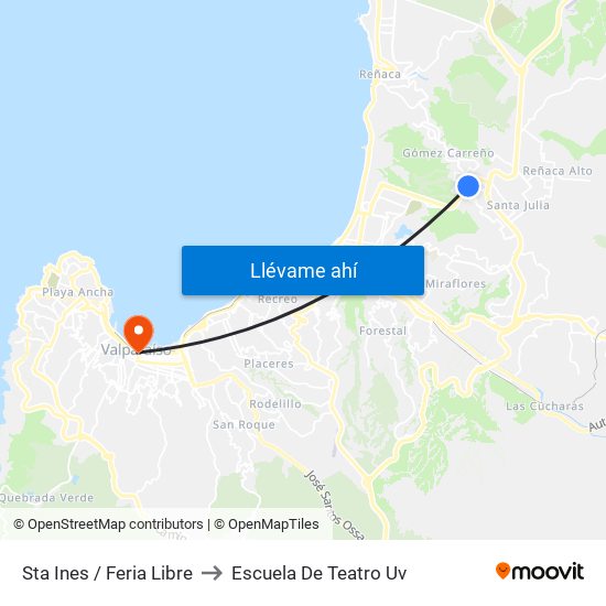 Sta Ines / Feria Libre to Escuela De Teatro Uv map