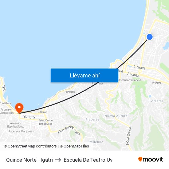 Quince Norte - Igatri to Escuela De Teatro Uv map