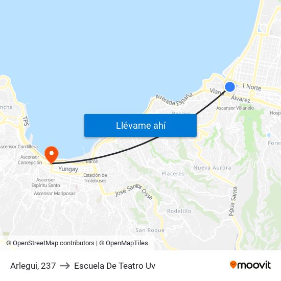 Arlegui, 237 to Escuela De Teatro Uv map