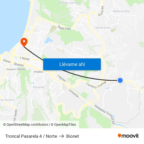 Troncal Pasarela 4 / Norte to Bionet map