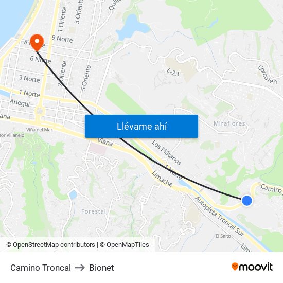 Camino Troncal to Bionet map