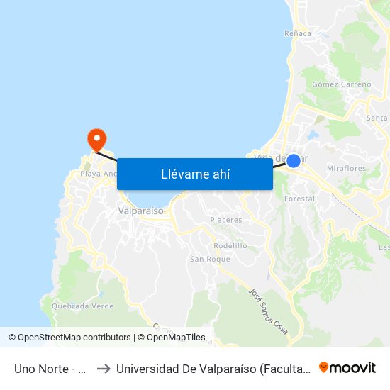 Uno Norte - Mercado to Universidad De Valparaíso (Facultad De Odontología) map