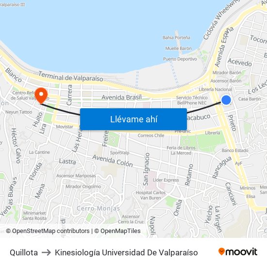 Quillota to Kinesiología Universidad De Valparaíso map