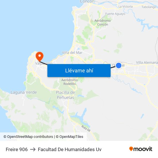Freire 906 to Facultad De Humanidades Uv map