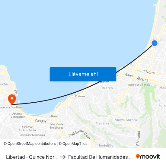 Libertad - Quince Norte to Facultad De Humanidades Uv map