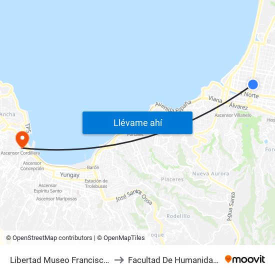 Libertad Museo Francisco Fonk to Facultad De Humanidades Uv map