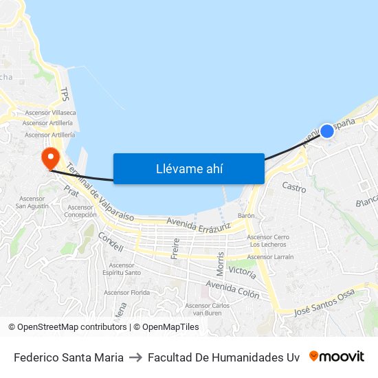 Federico Santa Maria to Facultad De Humanidades Uv map