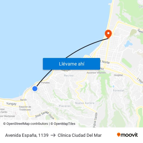 Avenida España, 1139 to Clínica Ciudad Del Mar map