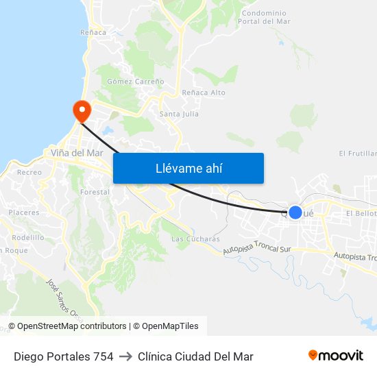 Diego Portales 754 to Clínica Ciudad Del Mar map
