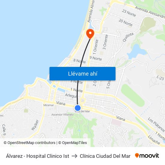 Álvarez - Hospital Clinico Ist to Clínica Ciudad Del Mar map