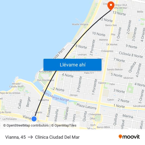 Vianna, 45 to Clínica Ciudad Del Mar map