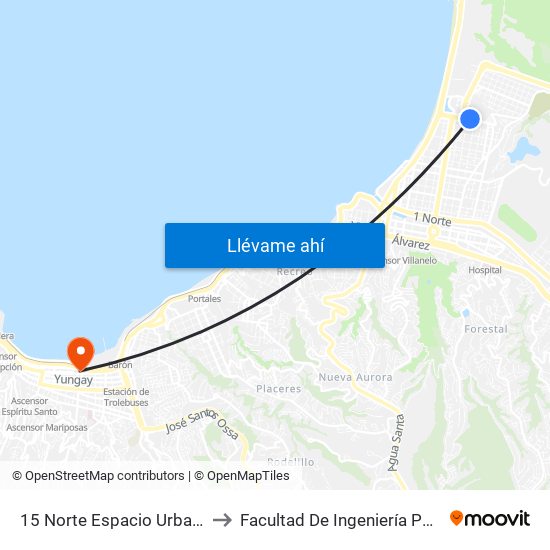 15 Norte Espacio Urbano to Facultad De Ingeniería Pucv map