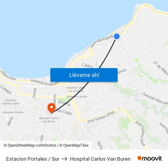 Estacion Portales / Sur to Hospital Carlos Van Buren map