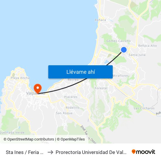 Sta Ines / Feria Libre to Prorectoría Universidad De Valparaíso map