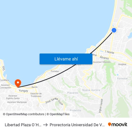 Libertad Plaza O´Higgins to Prorectoría Universidad De Valparaíso map