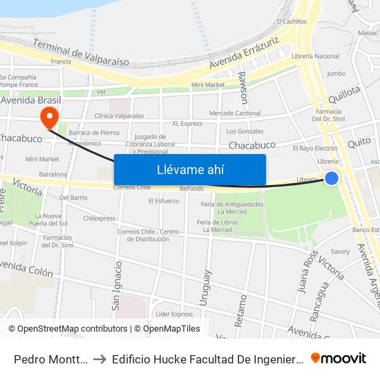 Pedro Montt, 2998 to Edificio Hucke Facultad De Ingeniería U. De Valpa. map