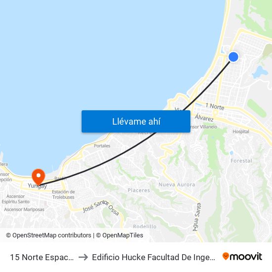 15 Norte Espacio Urbano to Edificio Hucke Facultad De Ingeniería U. De Valpa. map