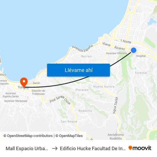 Mall Espacio Urbano Viña Centro to Edificio Hucke Facultad De Ingeniería U. De Valpa. map