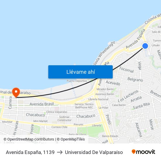 Avenida España, 1139 to Universidad De Valparaíso map