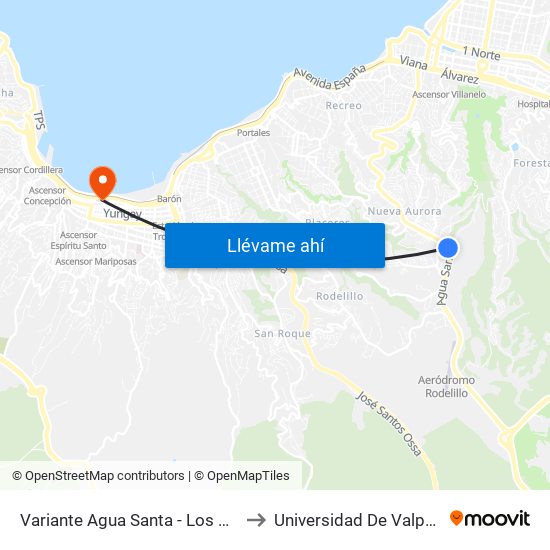 Variante Agua Santa - Los Canelos to Universidad De Valparaíso map