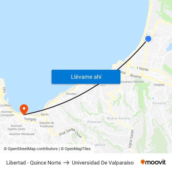 Libertad - Quince Norte to Universidad De Valparaíso map