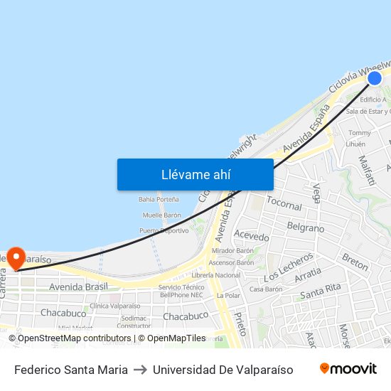 Federico Santa Maria to Universidad De Valparaíso map