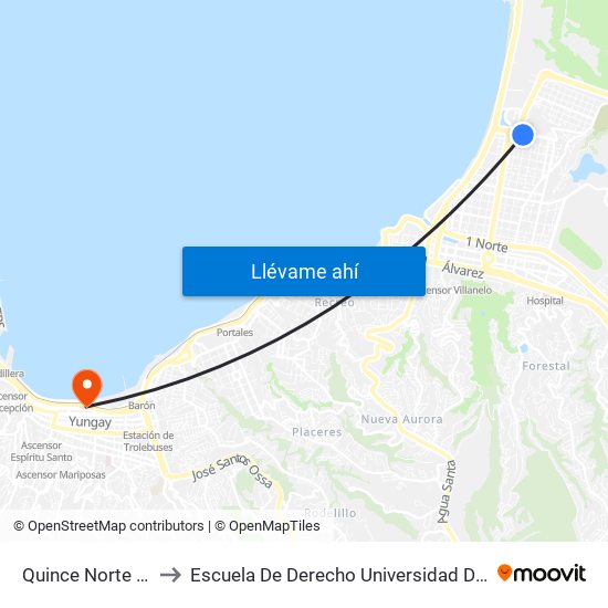 Quince Norte - Igatri to Escuela De Derecho Universidad De Valparaíso map