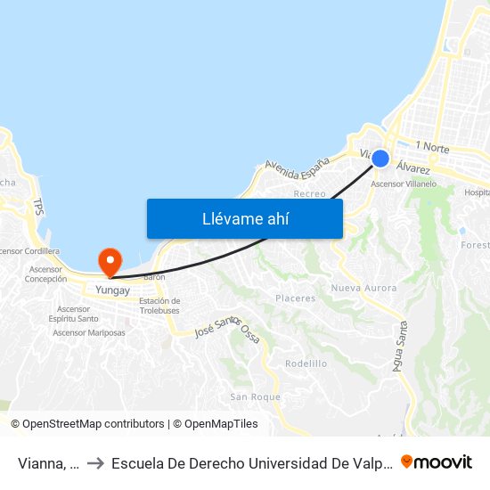 Vianna, 45 to Escuela De Derecho Universidad De Valparaíso map