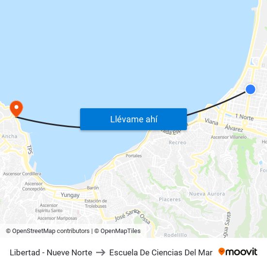 Libertad - Nueve Norte to Escuela De Ciencias Del Mar map